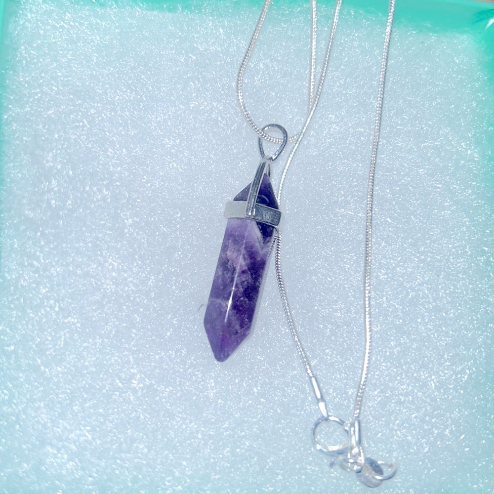 Boho hippie Amethyst Sterling Silver 16” Necklace - Picture 3 of 6